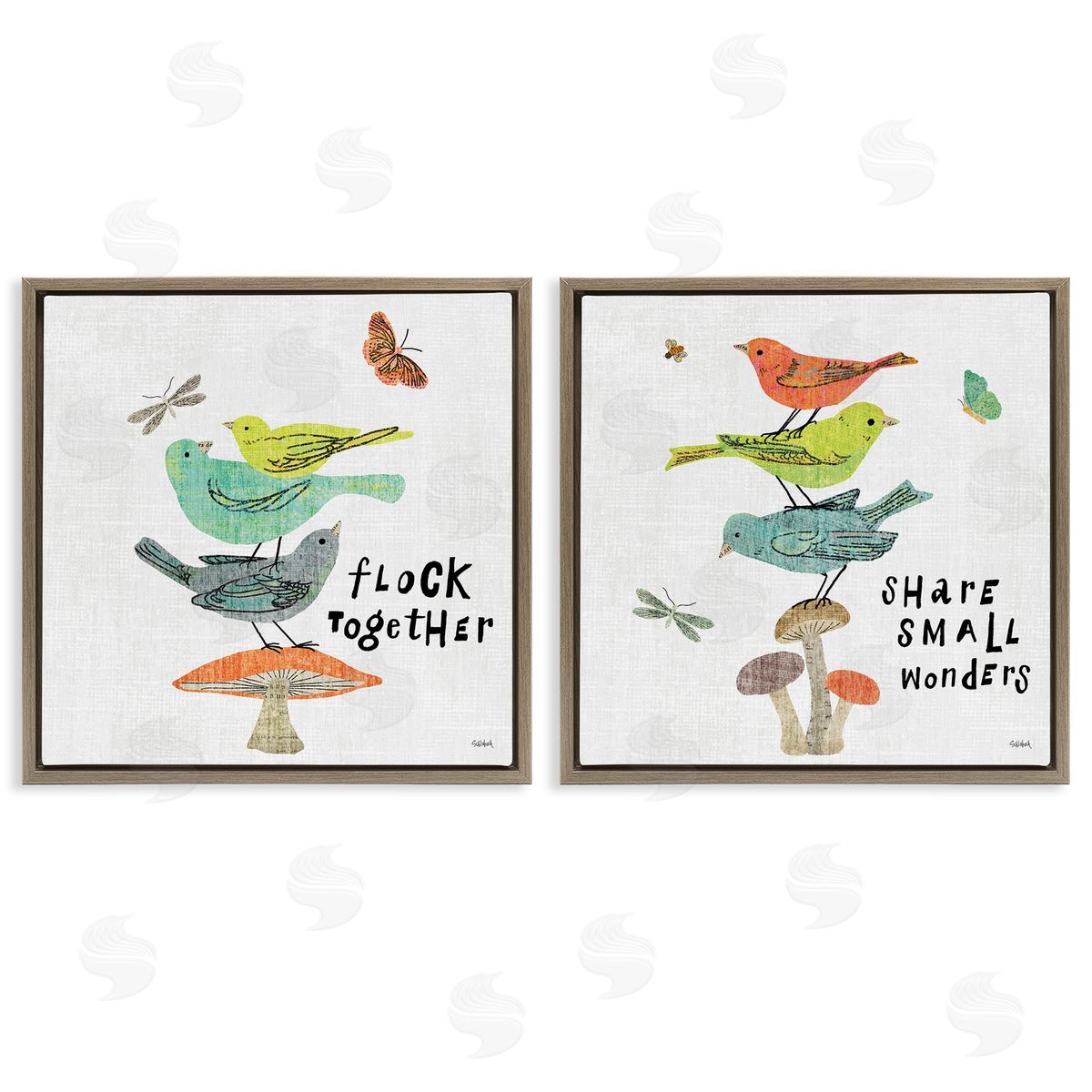 Sue Schlabach Flock Together Share Birds  Brown Floating Frame Canvas Wall Art Print