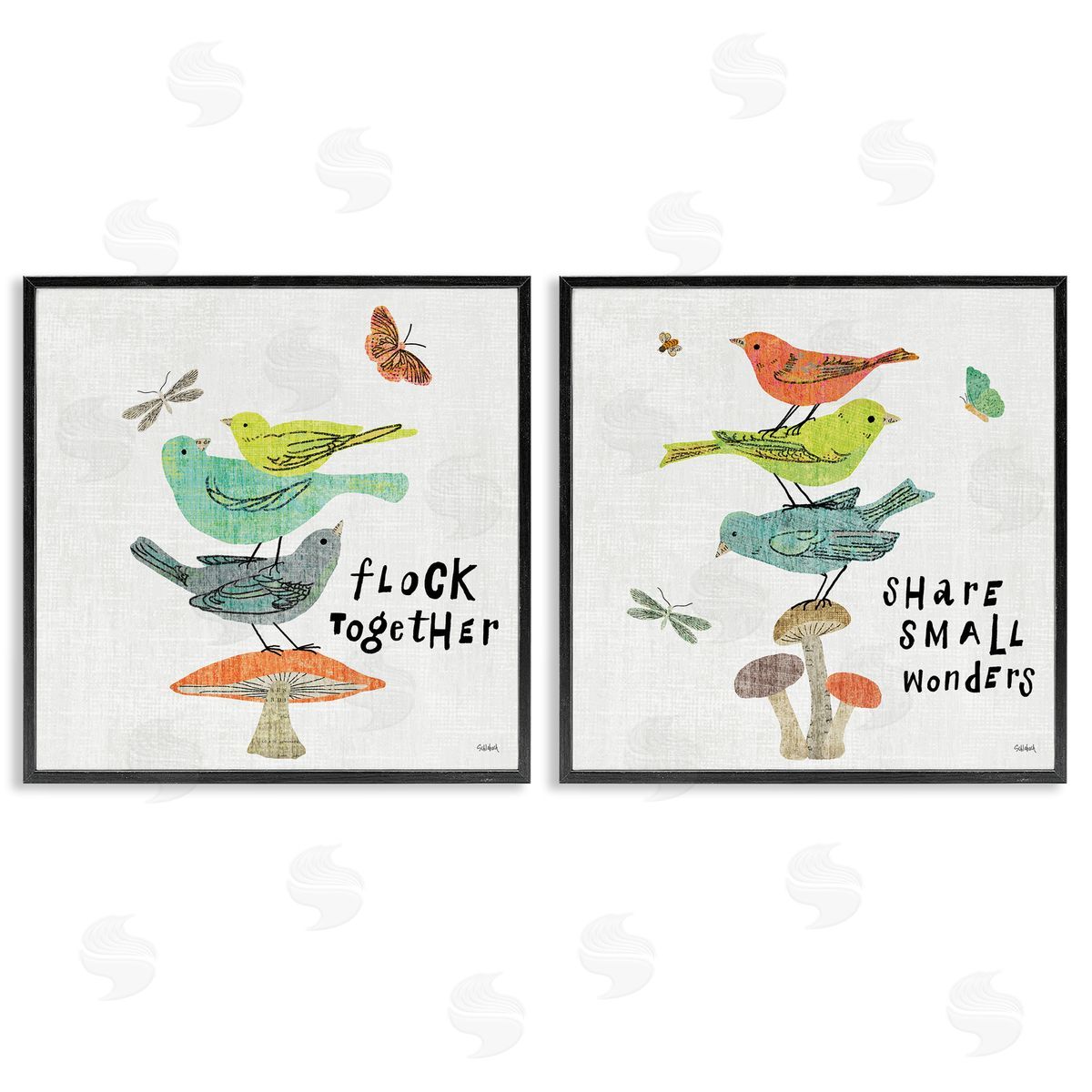 Sue Schlabach Flock Together Share Birds  Black Framed Giclee Wall Art Print