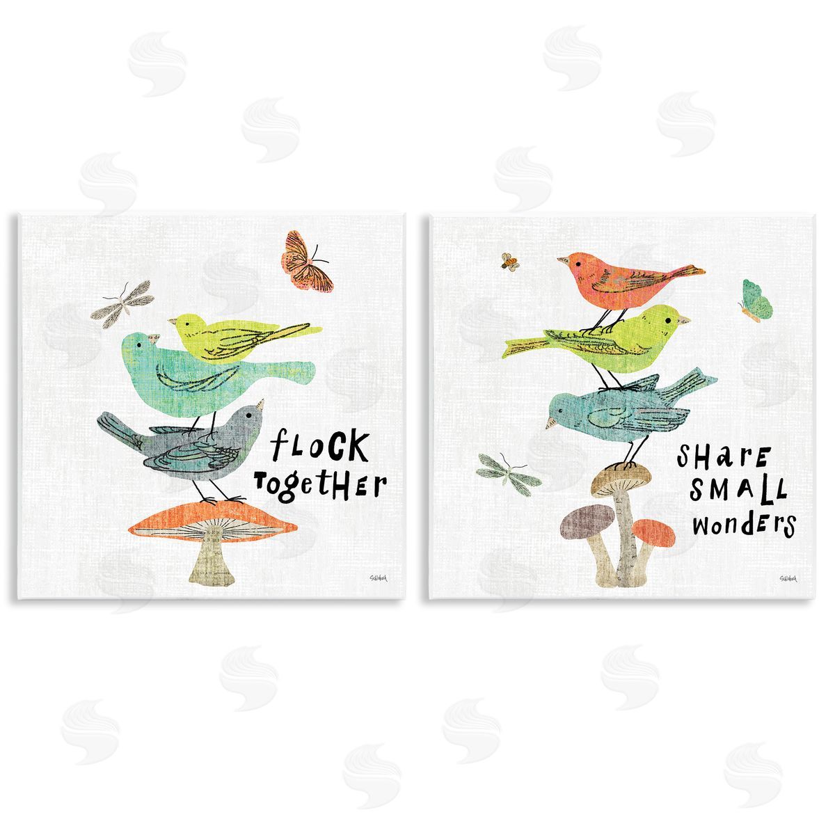 Sue Schlabach Flock Together Share Birds  Wooden Wall Plaque Art Print