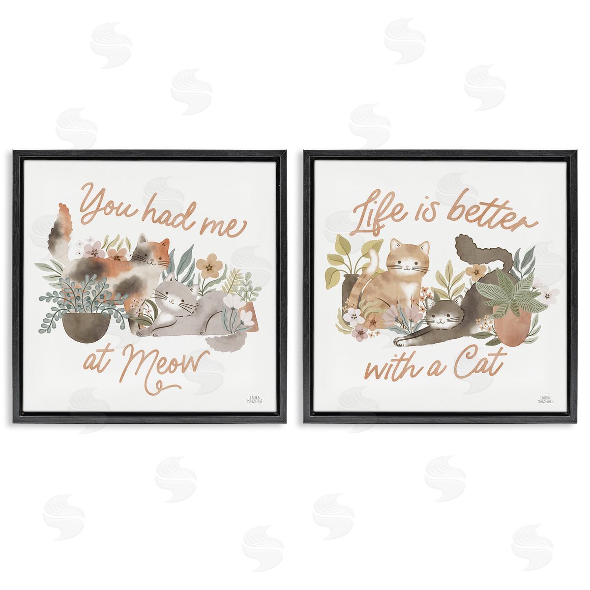 Laura Marshall Garden Friends Cat Phrases Black Floating Frame Canvas Wall Art Print