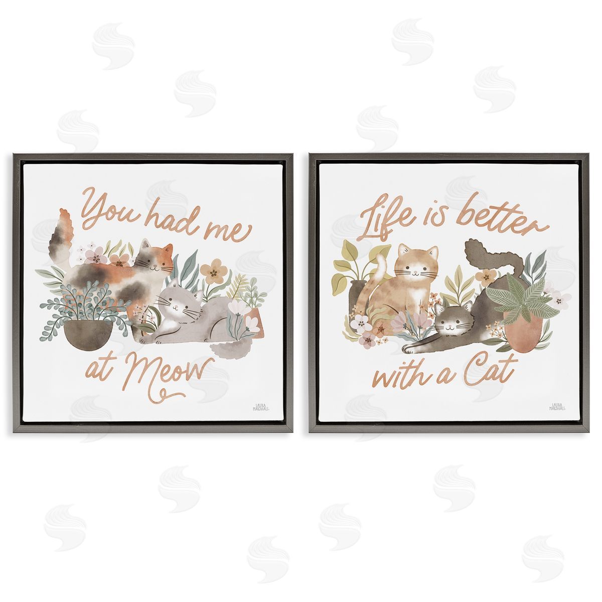 Laura Marshall Garden Friends Cat Phrases Gray Floating Frame Canvas Wall Art Print
