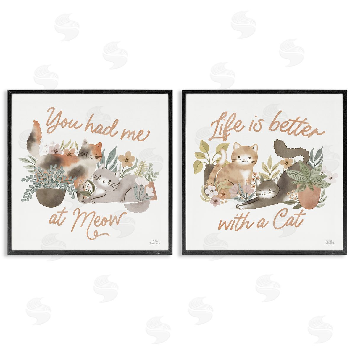 Laura Marshall Garden Friends Cat Phrases Black Framed Giclee Wall Art Print