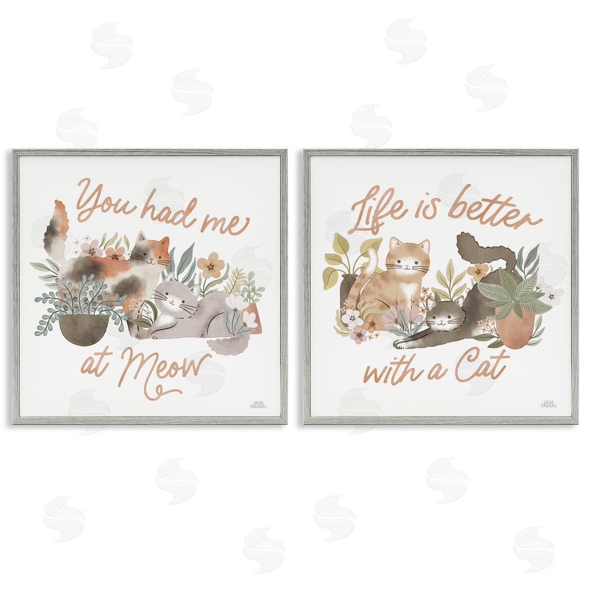 Laura Marshall Garden Friends Cat Phrases Gray Framed Giclee Wall Art Print