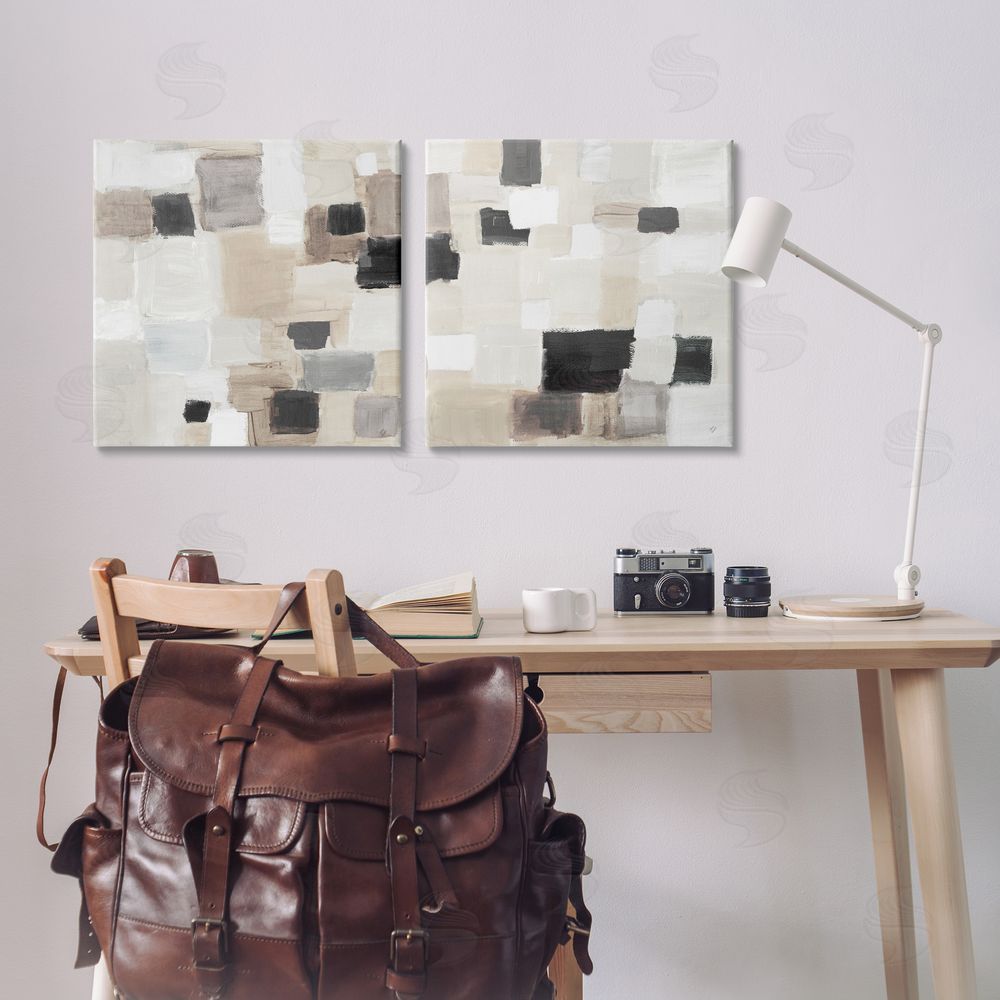 Lanie Loreth Neutral Patchwork Squares Canvas Wall Art Print in Room