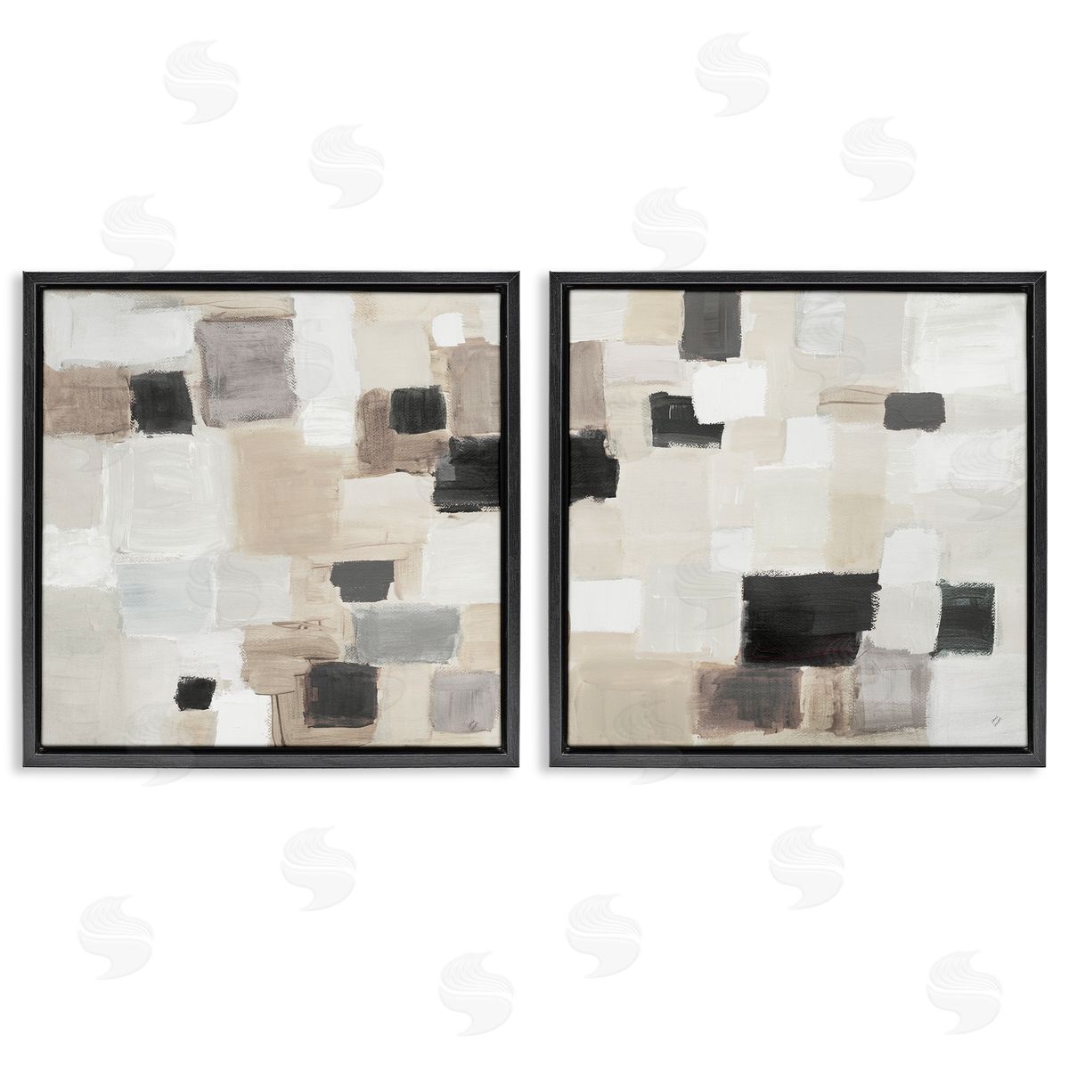 Lanie Loreth Neutral Patchwork Squares Black Floating Frame Canvas Wall Art Print