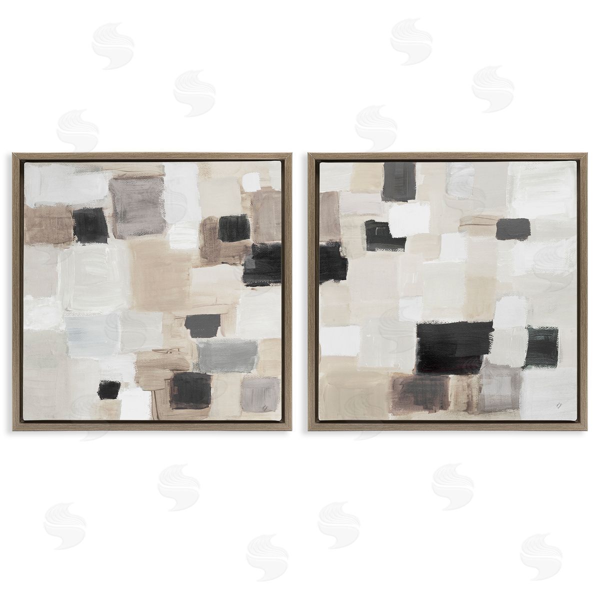 Lanie Loreth Neutral Patchwork Squares Brown Floating Frame Canvas Wall Art Print