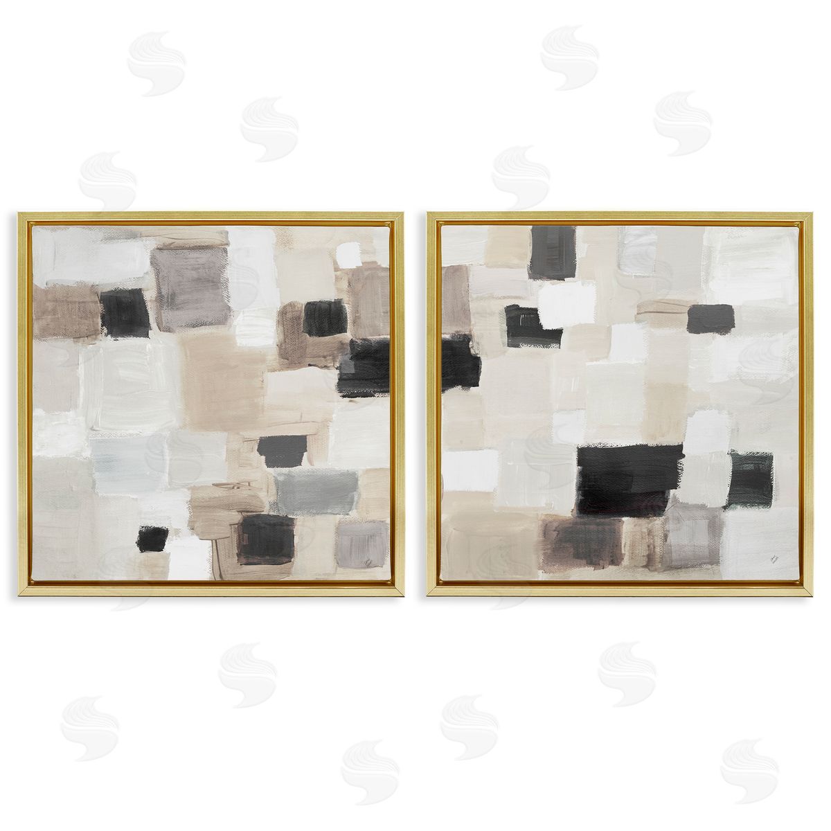 Lanie Loreth Neutral Patchwork Squares Gold Floating Frame Canvas Wall Art Print