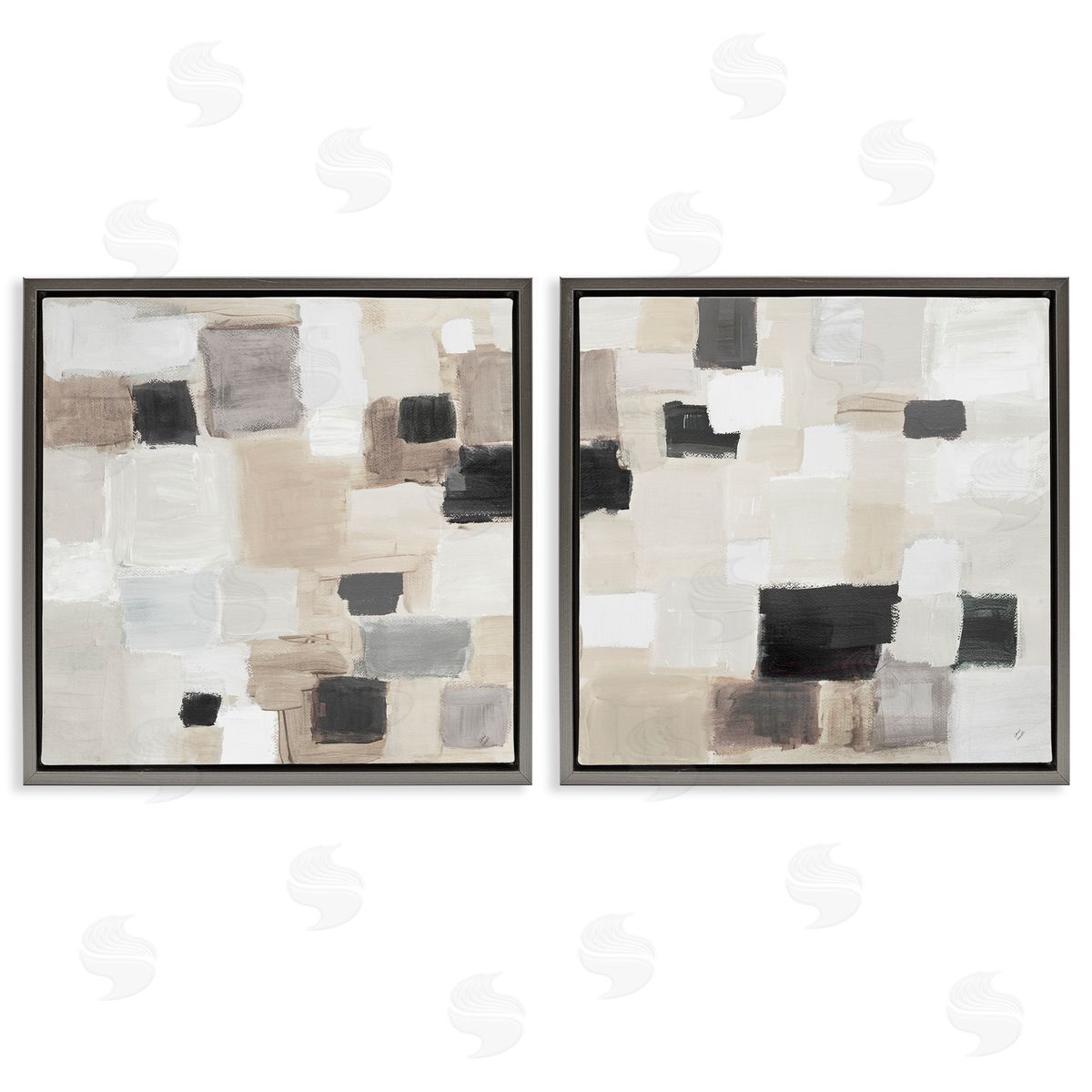 Lanie Loreth Neutral Patchwork Squares Gray Floating Frame Canvas Wall Art Print