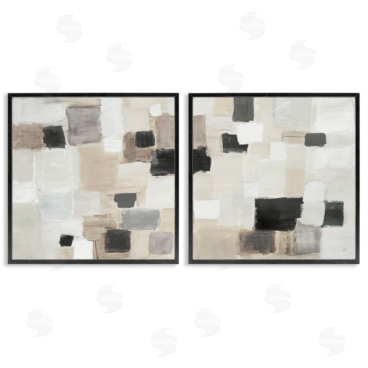Lanie Loreth Neutral Patchwork Squares Black Framed Giclee Wall Art Print