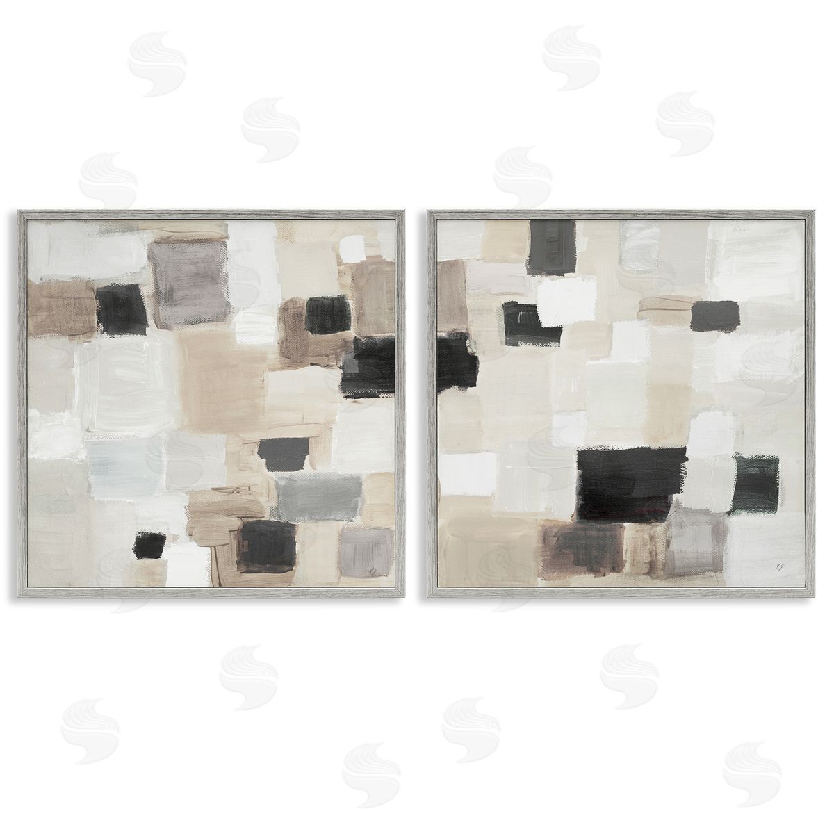 Lanie Loreth Neutral Patchwork Squares Gray Framed Giclee Wall Art Print