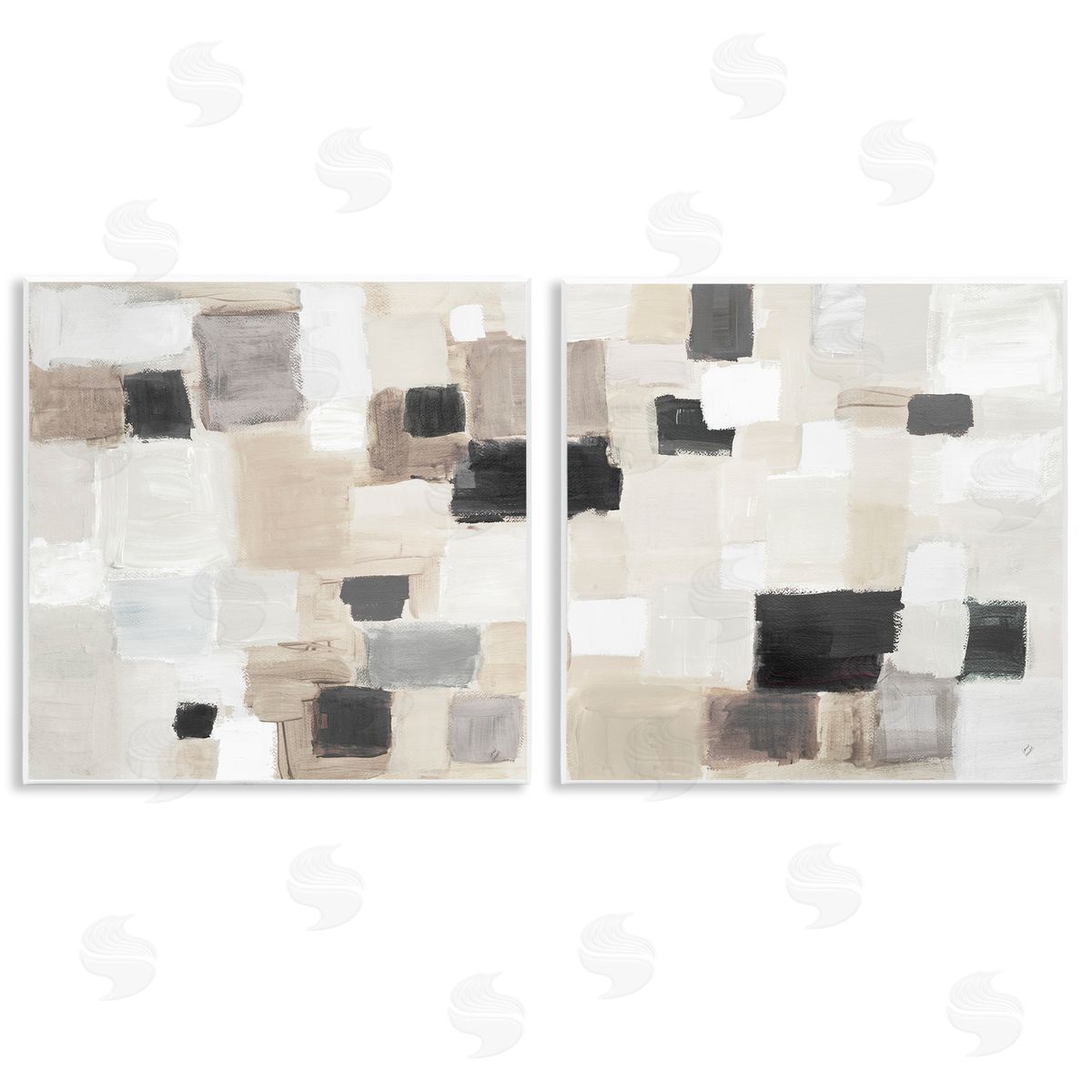 Lanie Loreth Neutral Patchwork Squares Wooden Wall Plaque Art Print