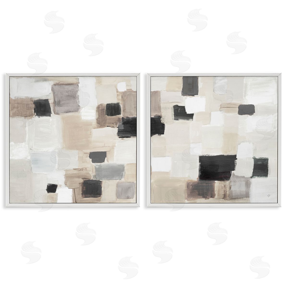 Lanie Loreth Neutral Patchwork Squares White Framed Giclee Wall Art Print