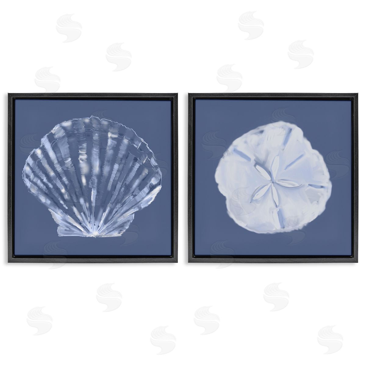 Julie DeRice Denim Sand Dollar & Scallop  Black Floating Frame Canvas Wall Art Print