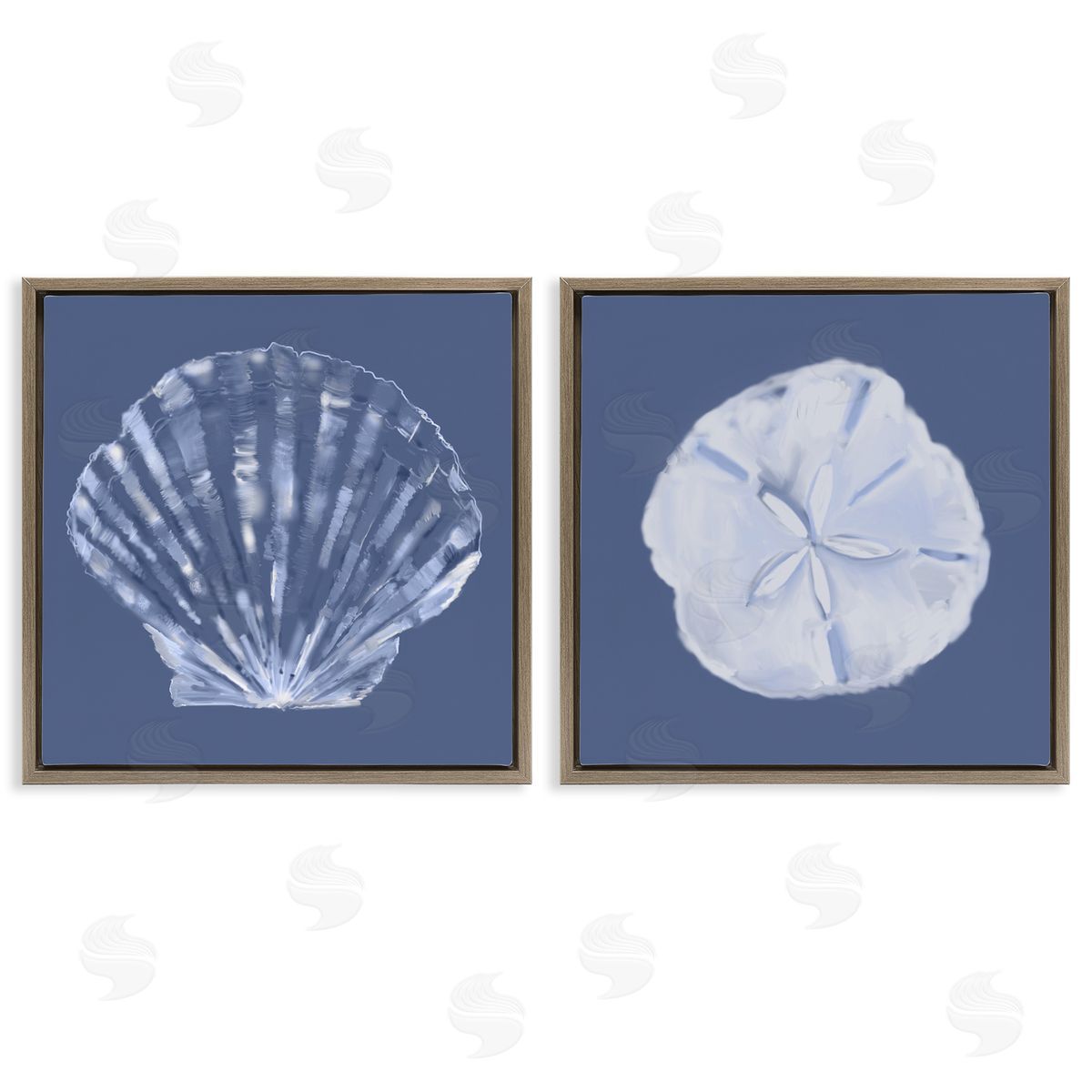 Julie DeRice Denim Sand Dollar & Scallop  Brown Floating Frame Canvas Wall Art Print