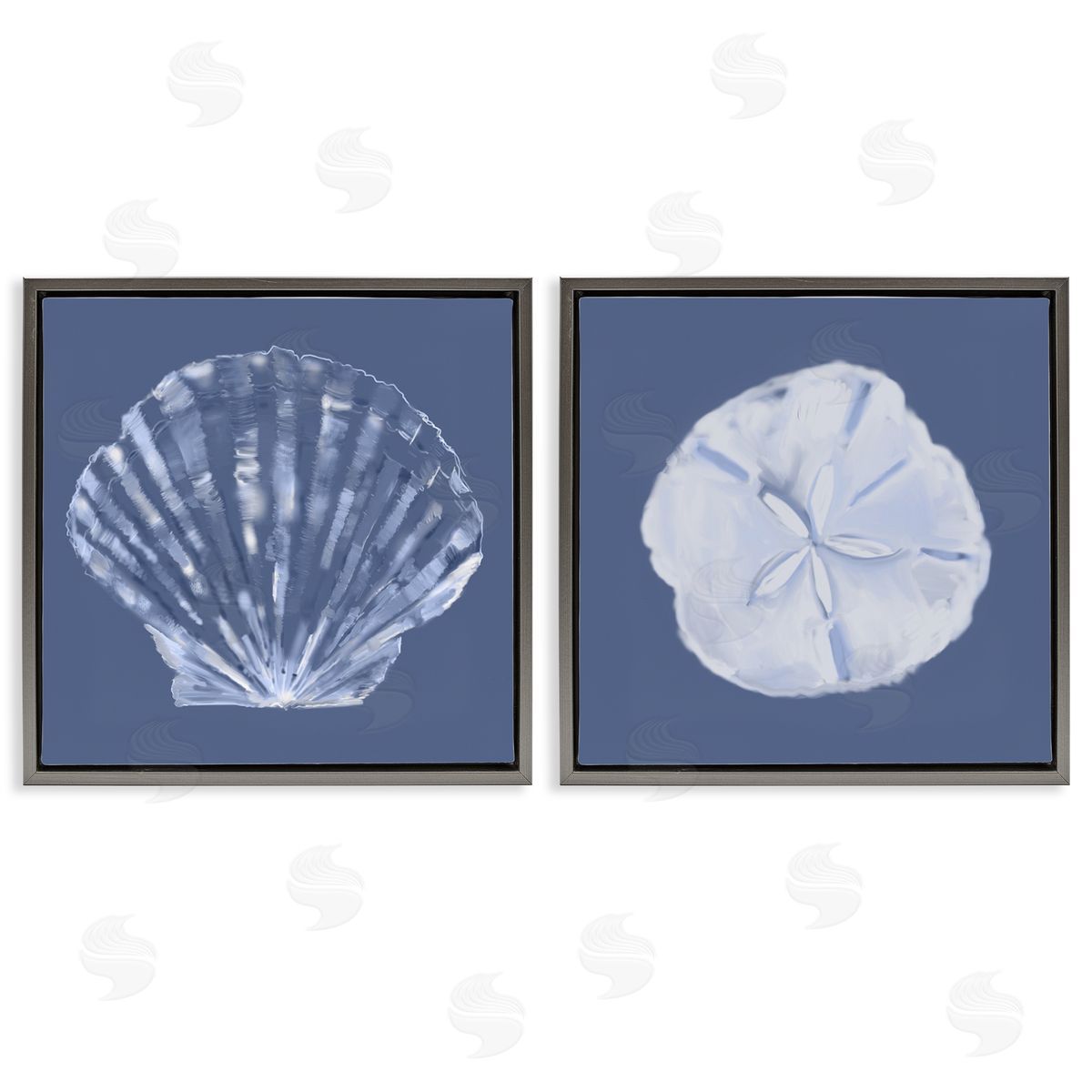 Julie DeRice Denim Sand Dollar & Scallop  Gray Floating Frame Canvas Wall Art Print