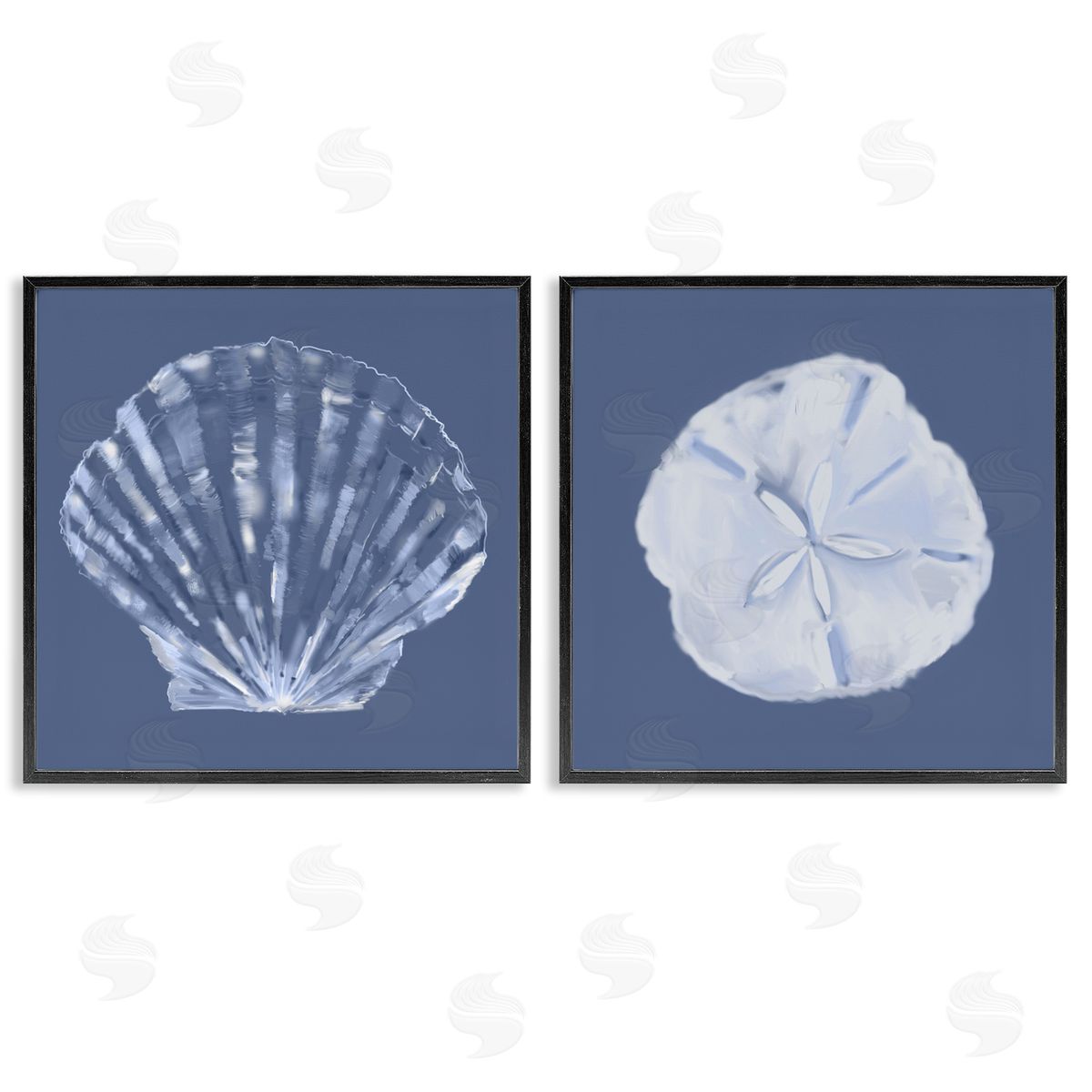 Julie DeRice Denim Sand Dollar & Scallop  Black Framed Giclee Wall Art Print