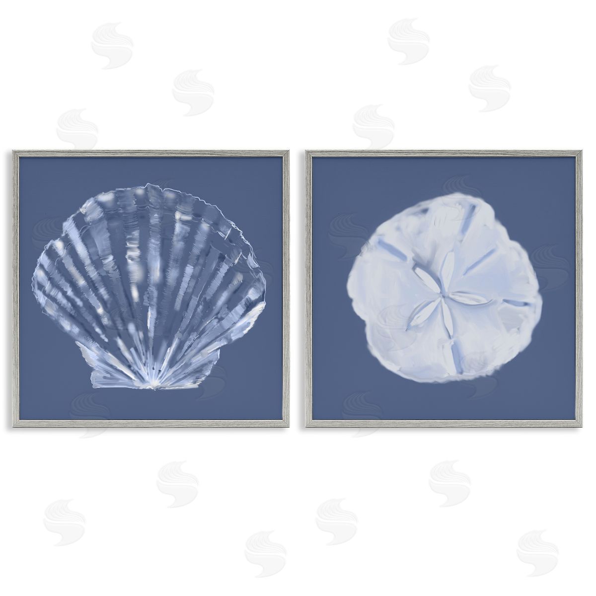 Julie DeRice Denim Sand Dollar & Scallop  Gray Framed Giclee Wall Art Print