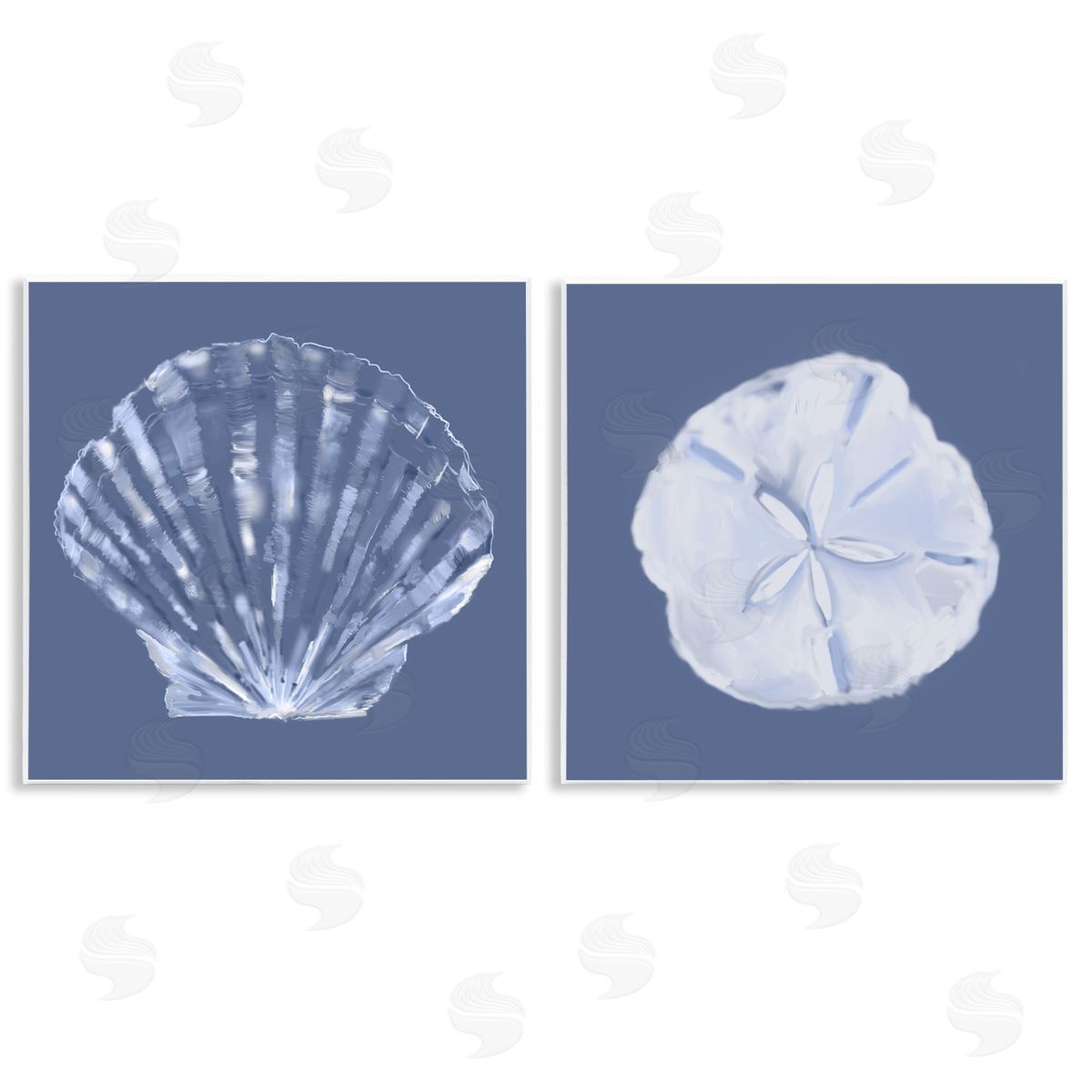 Julie DeRice Denim Sand Dollar & Scallop  Wooden Wall Plaque Art Print