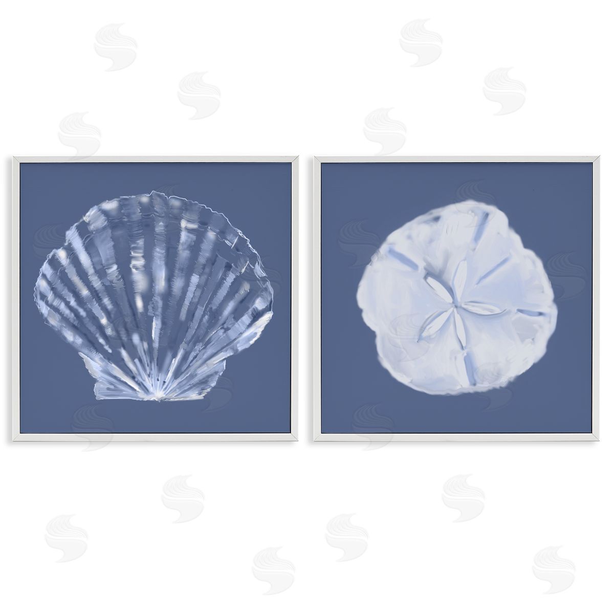 Julie DeRice Denim Sand Dollar & Scallop  White Framed Giclee Wall Art Print