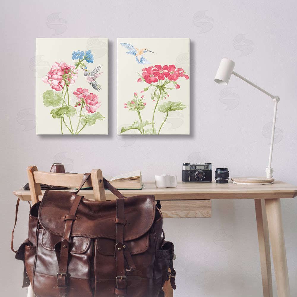 Patricia Pinto Pink Geranium Hummingbirds  Canvas Wall Art Print in Room