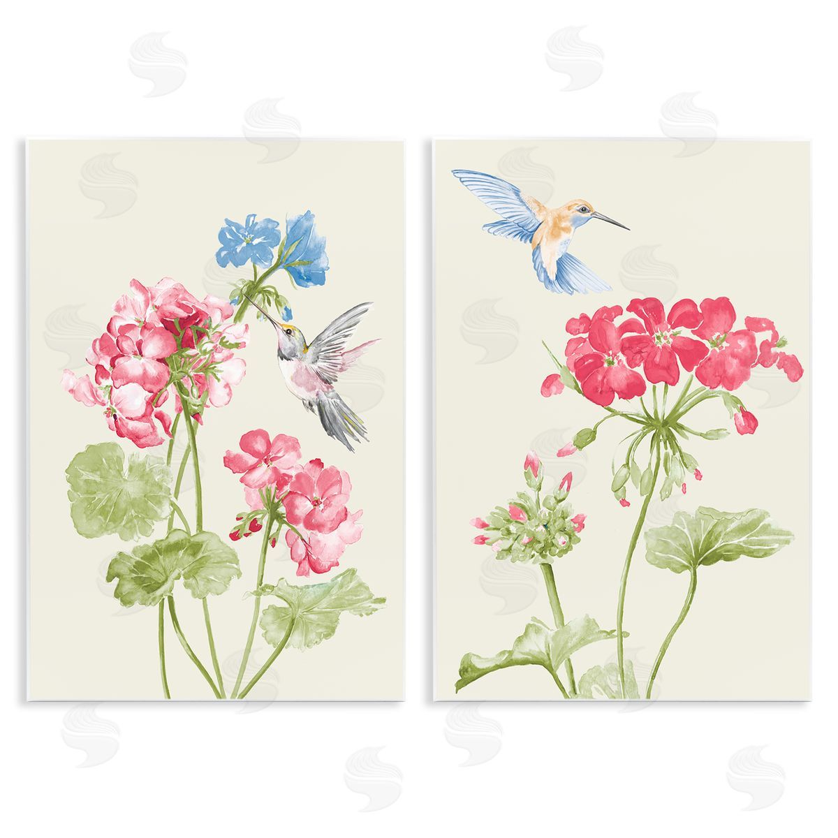 Patricia Pinto Pink Geranium Hummingbirds  Wooden Wall Plaque Art Print