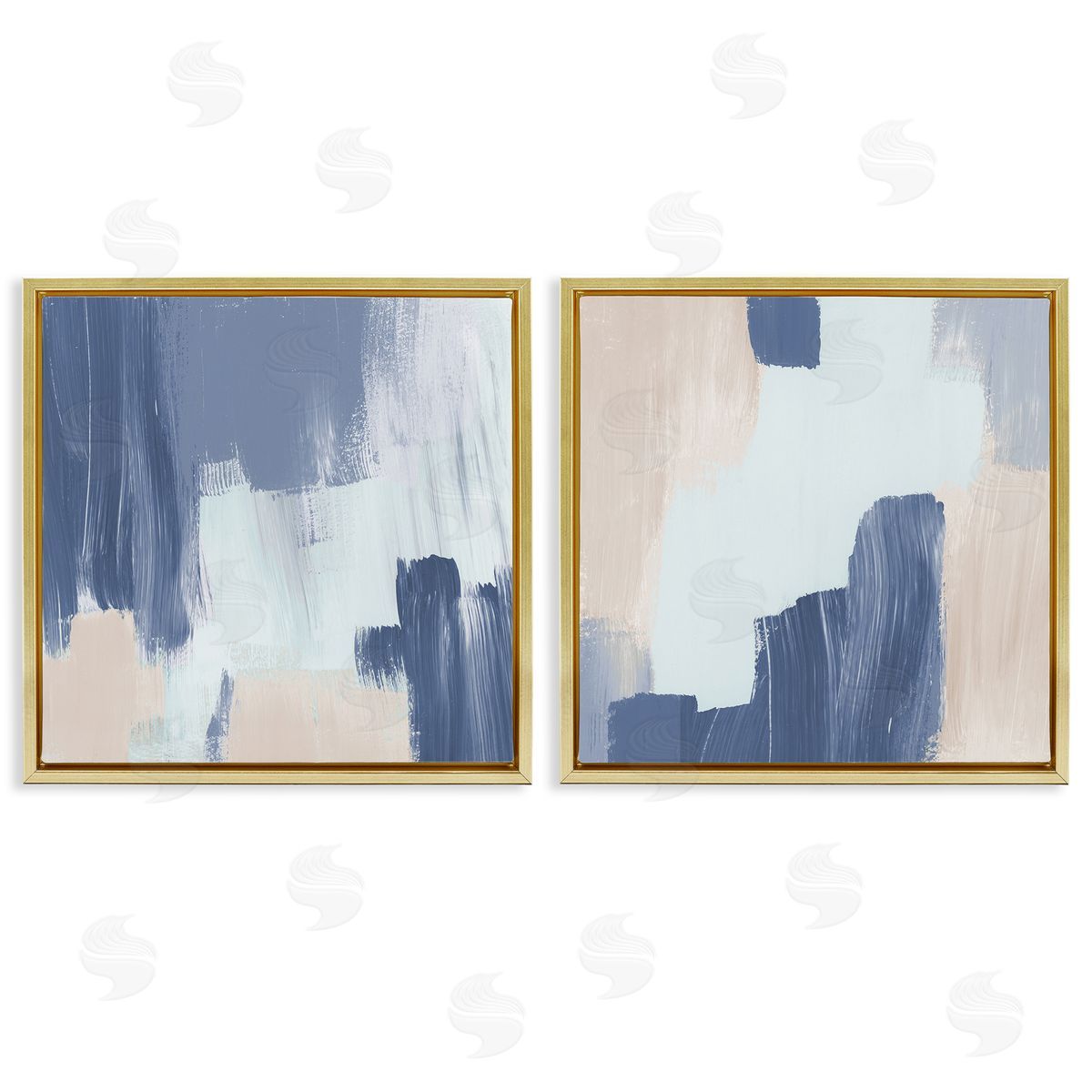 Lucille Price Restless Blue Brush Strokes  Gold Floating Frame Canvas Wall Art Print