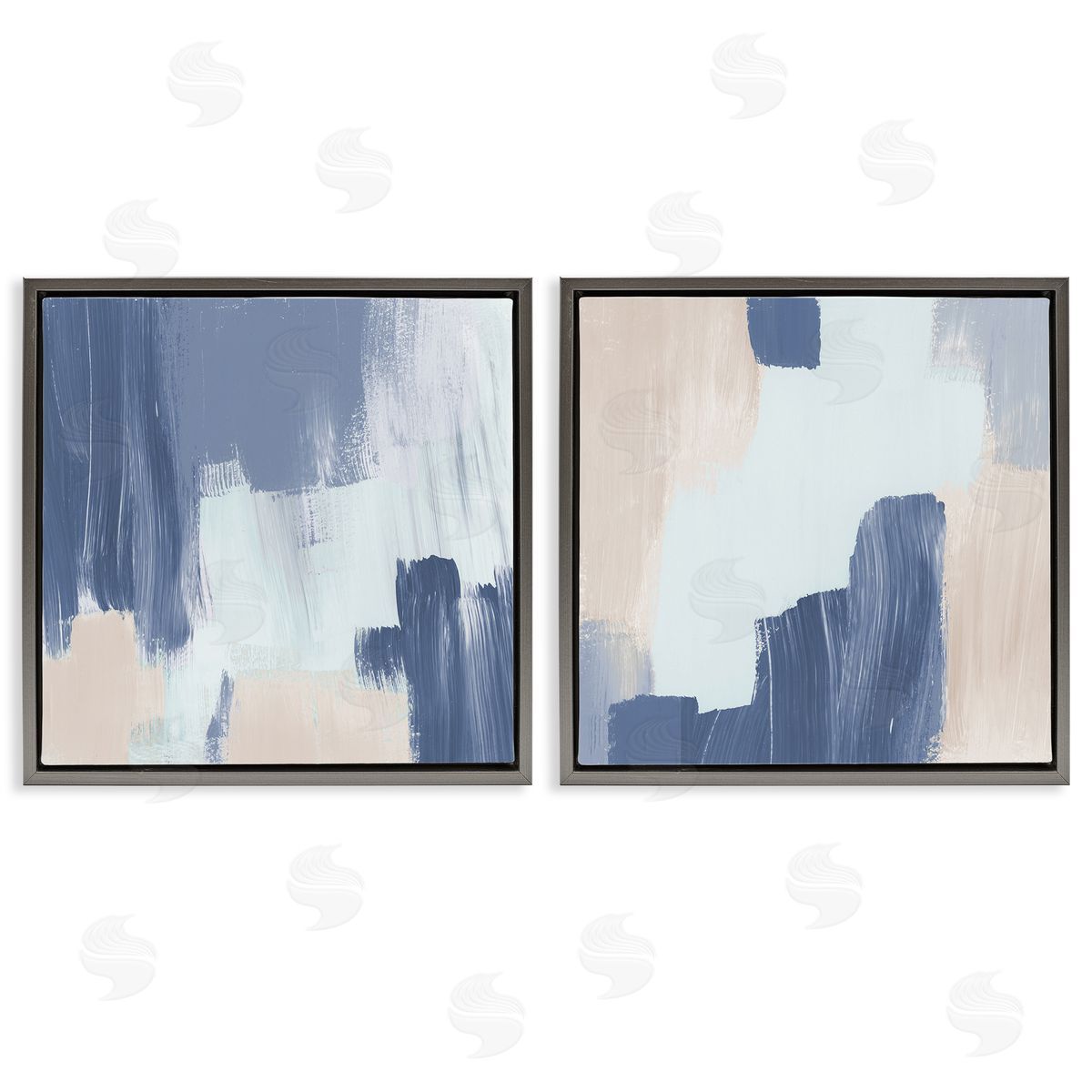 Lucille Price Restless Blue Brush Strokes  Gray Floating Frame Canvas Wall Art Print
