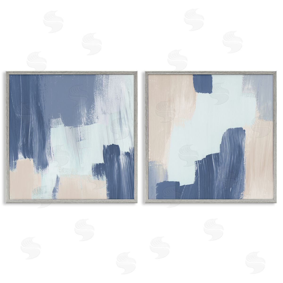 Lucille Price Restless Blue Brush Strokes  Gray Framed Giclee Wall Art Print