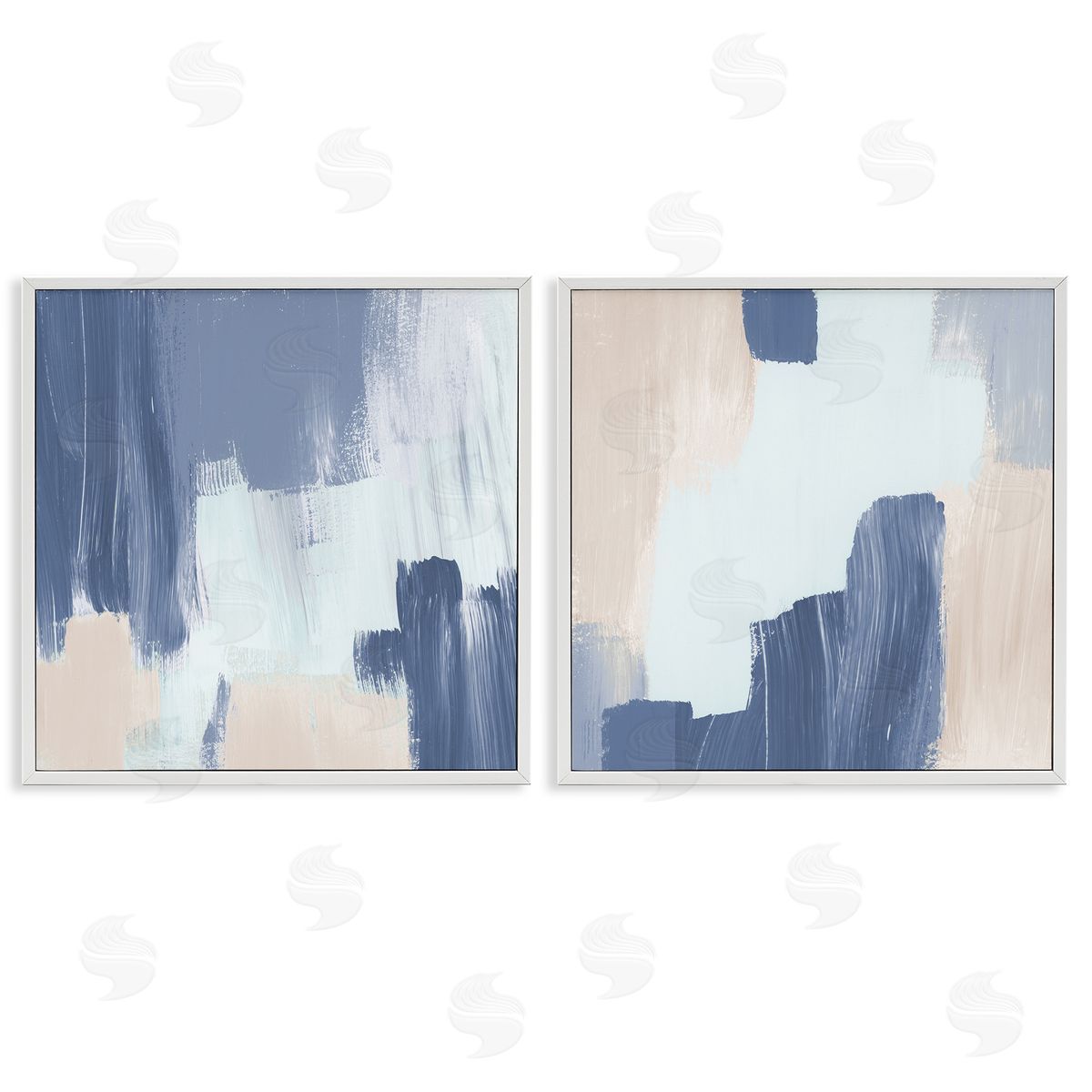 Lucille Price Restless Blue Brush Strokes  White Framed Giclee Wall Art Print