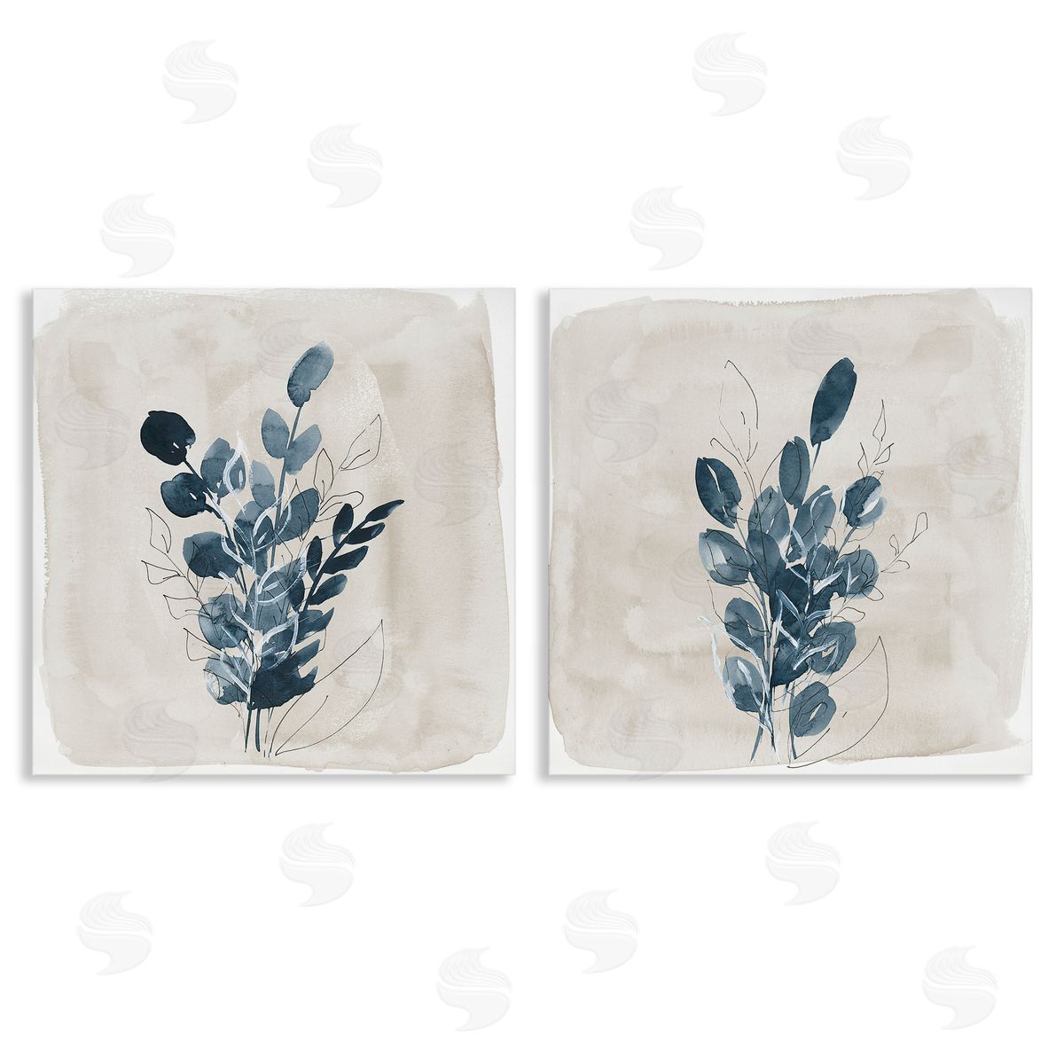 Lucille Price Blue Summer Leaves  Canvas Wall Art Print