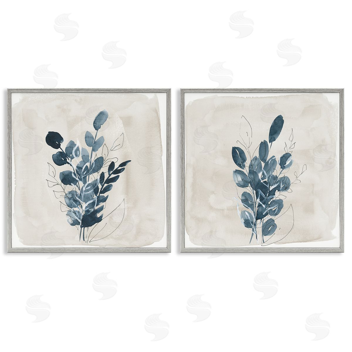 Lucille Price Blue Summer Leaves  Gray Framed Giclee Wall Art Print