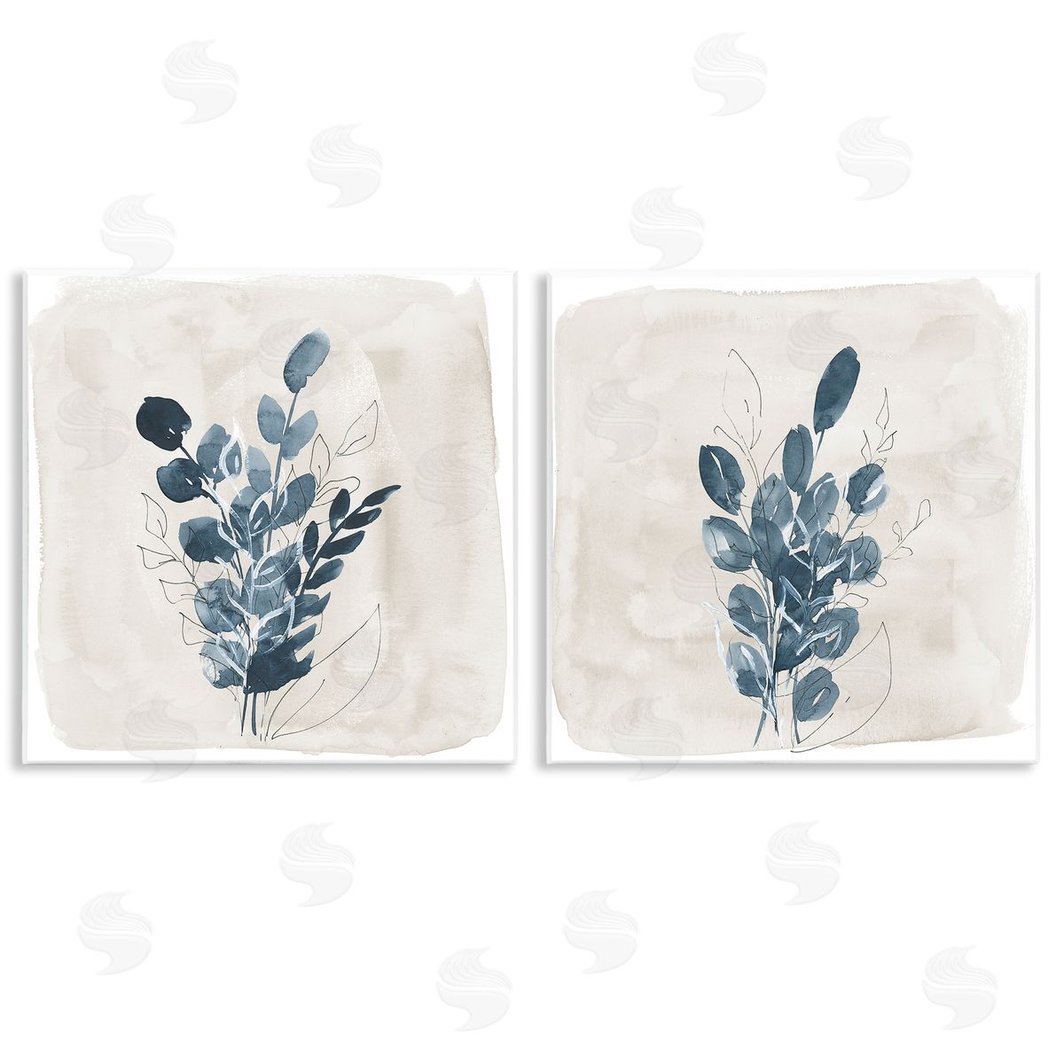 Lucille Price Blue Summer Leaves  Wooden Wall Plaque Art Print