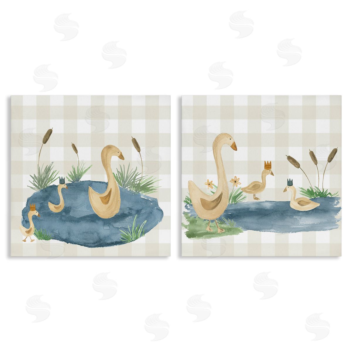Lucille Price Swan Family in Pond  Canvas Wall Art Print