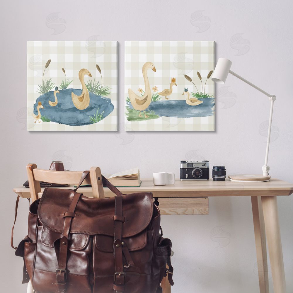 Lucille Price Swan Family in Pond  Canvas Wall Art Print in Room