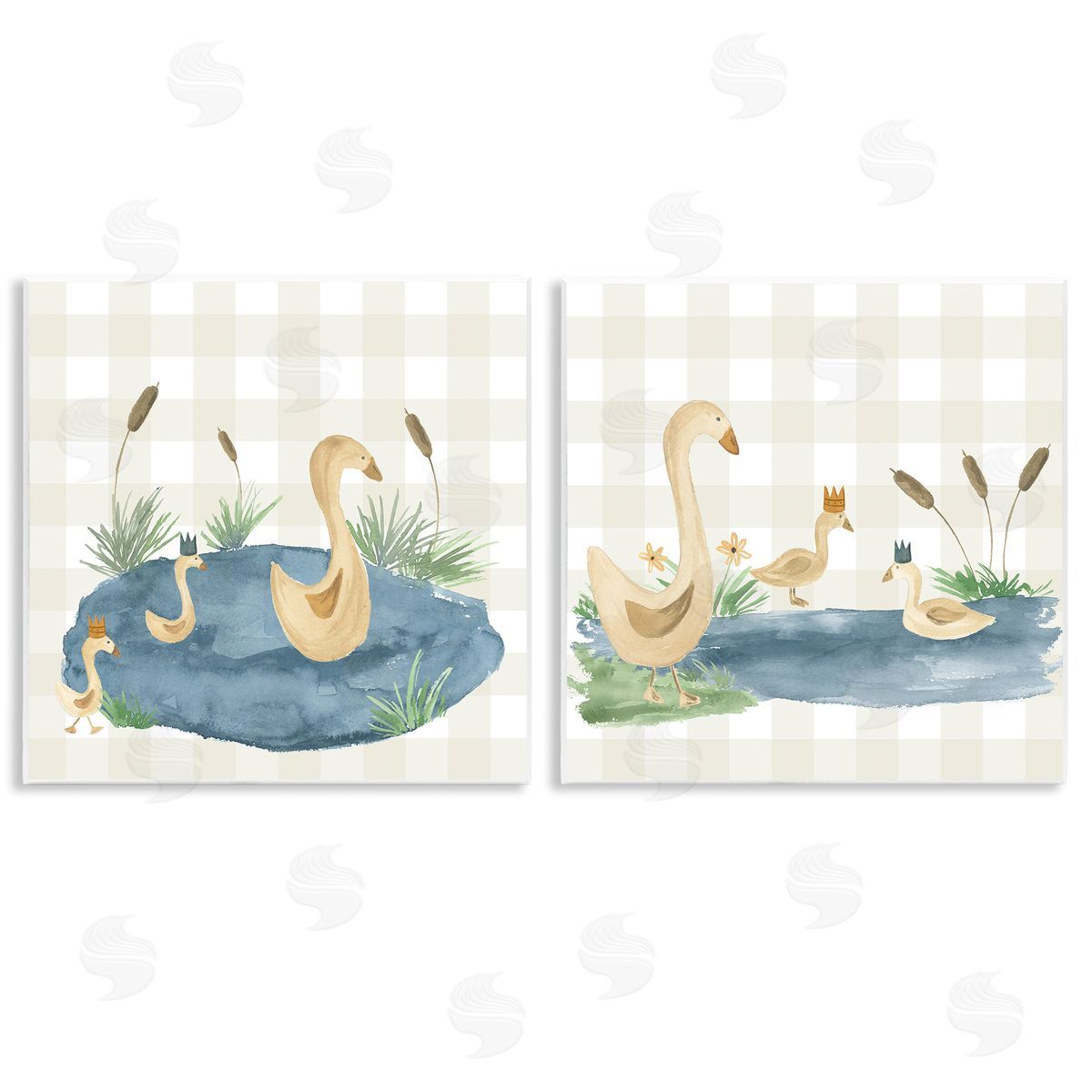 Lucille Price Swan Family in Pond  Wooden Wall Plaque Art Print