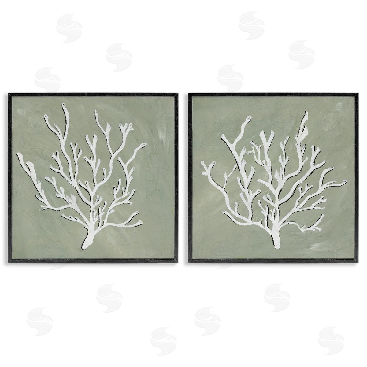 Nola James White Coral Sketch  Black Framed Giclee Wall Art Print