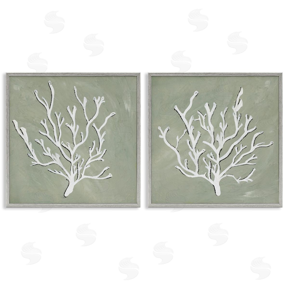 Nola James White Coral Sketch  Gray Framed Giclee Wall Art Print
