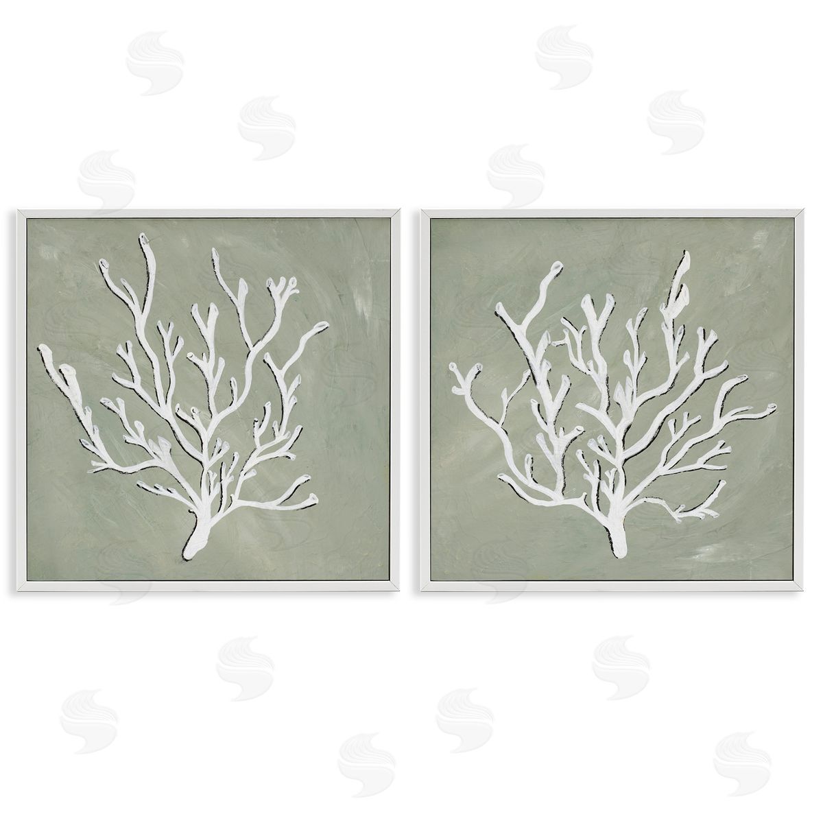 Nola James White Coral Sketch  White Framed Giclee Wall Art Print