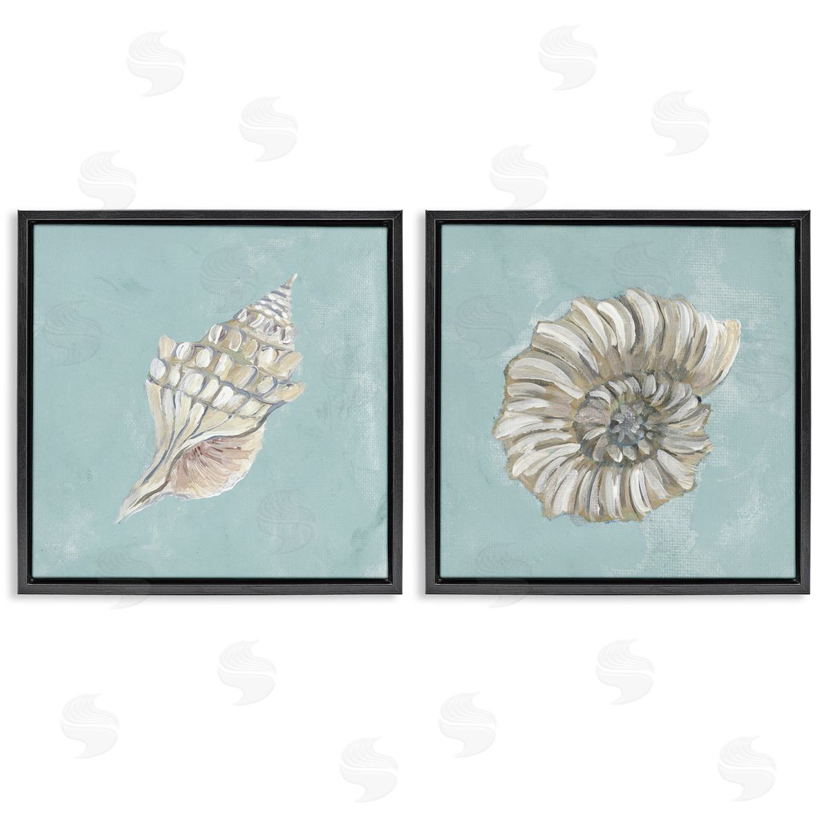 Julie DeRice Nautilus and Conch Seashells  Black Floating Frame Canvas Wall Art Print