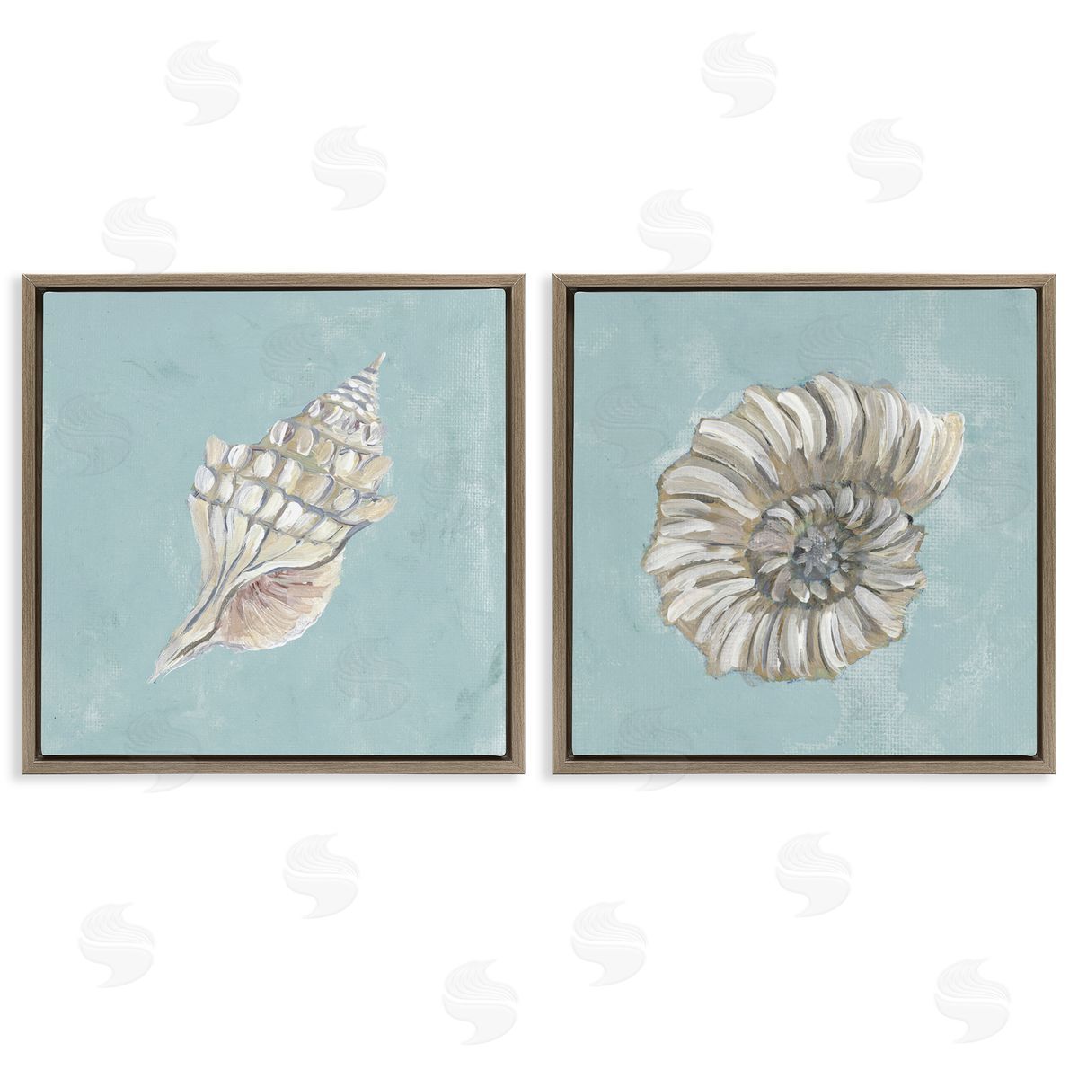 Julie DeRice Nautilus and Conch Seashells  Brown Floating Frame Canvas Wall Art Print