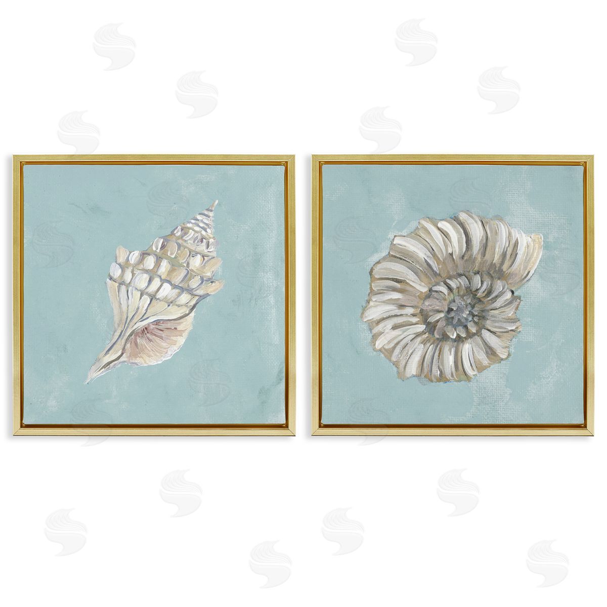Julie DeRice Nautilus and Conch Seashells  Gold Floating Frame Canvas Wall Art Print