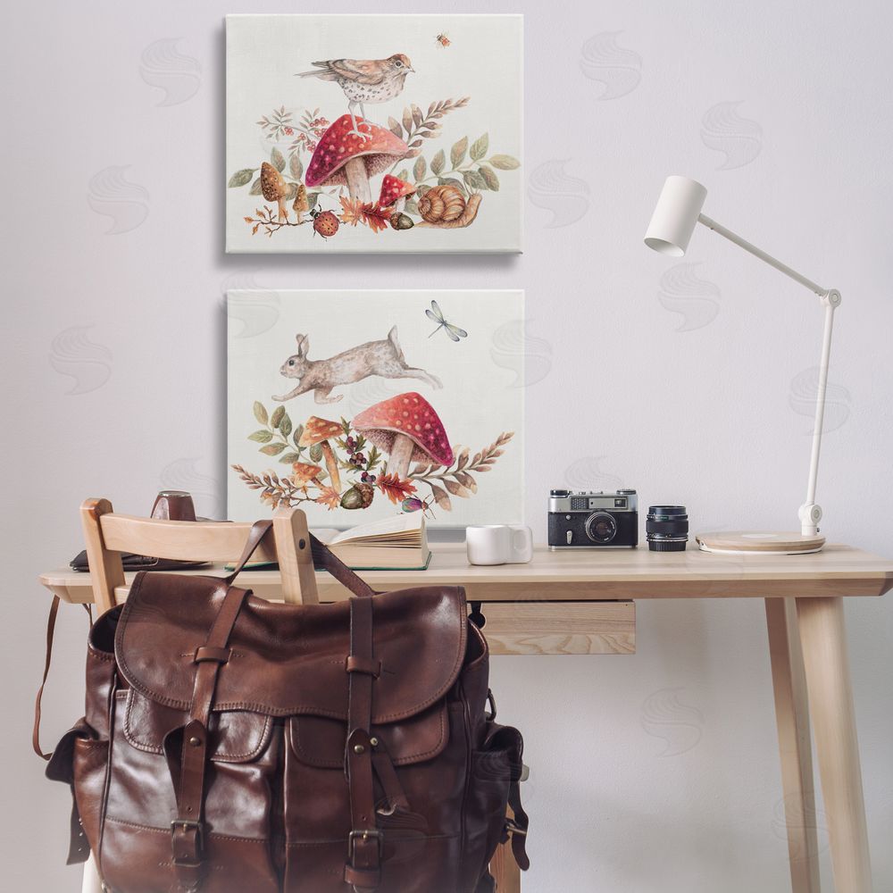 Janice Gaynor Woodland Bird Rabbit Mushrooms   Canvas Wall Art Print in Room