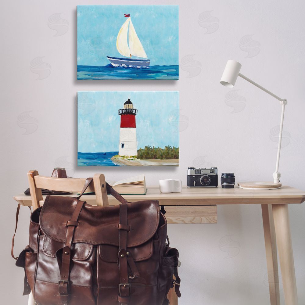Julie DeRice Nautical Sail the Sea Lighthouse  Canvas Wall Art Print in Room