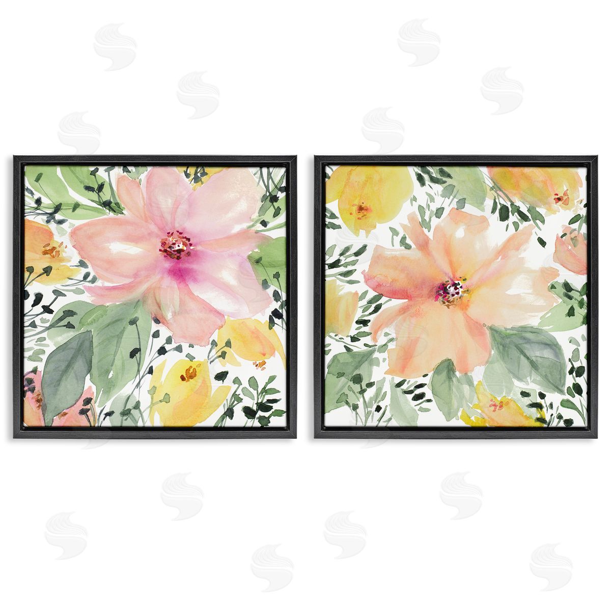 Large Pink and Coral Bloom Black Floating Frame Canvas Wall Art, Home Decor by Lanie Loreth