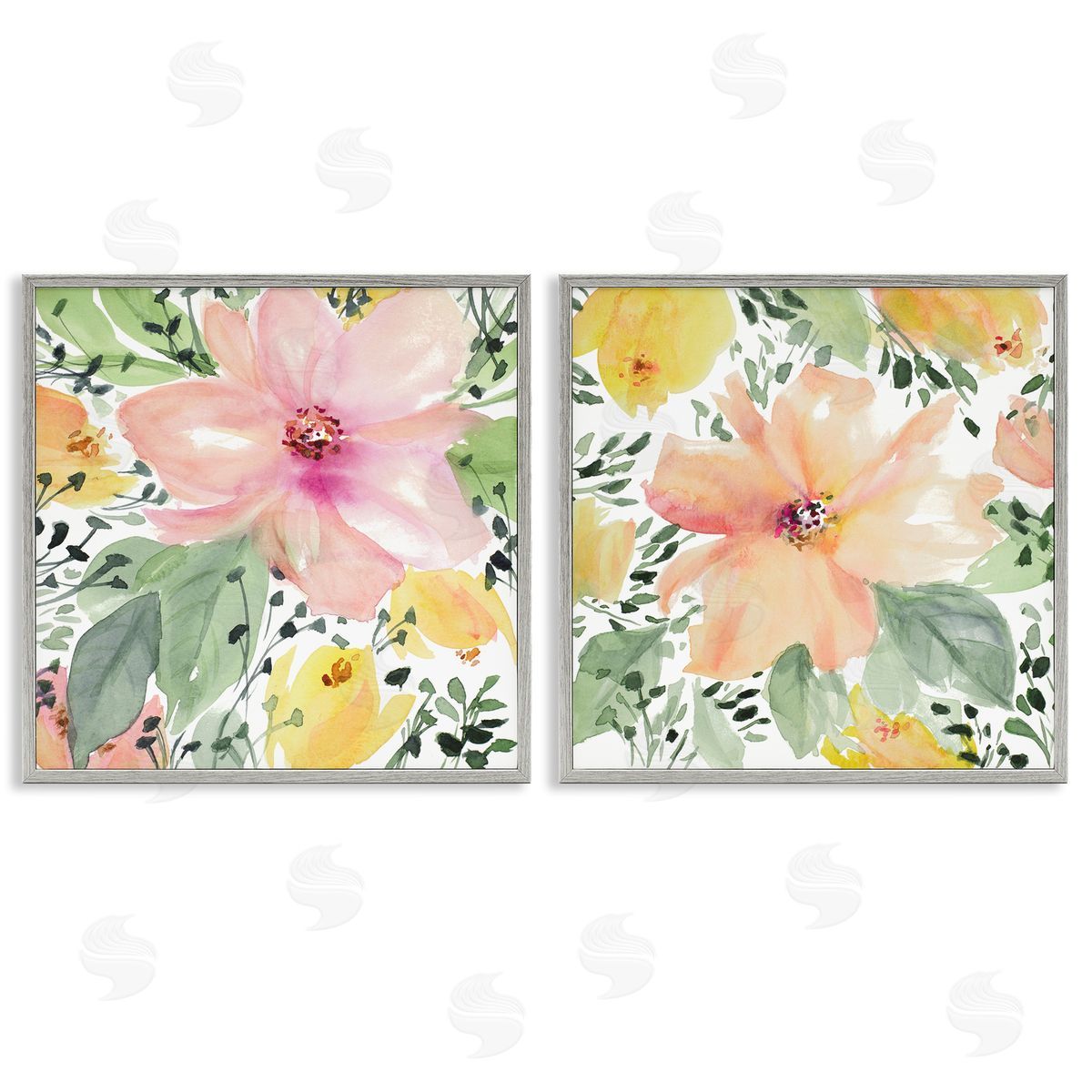 Large Pink and Coral Bloom Grey Frame Print Wall Art, Home Decor by Lanie Loreth