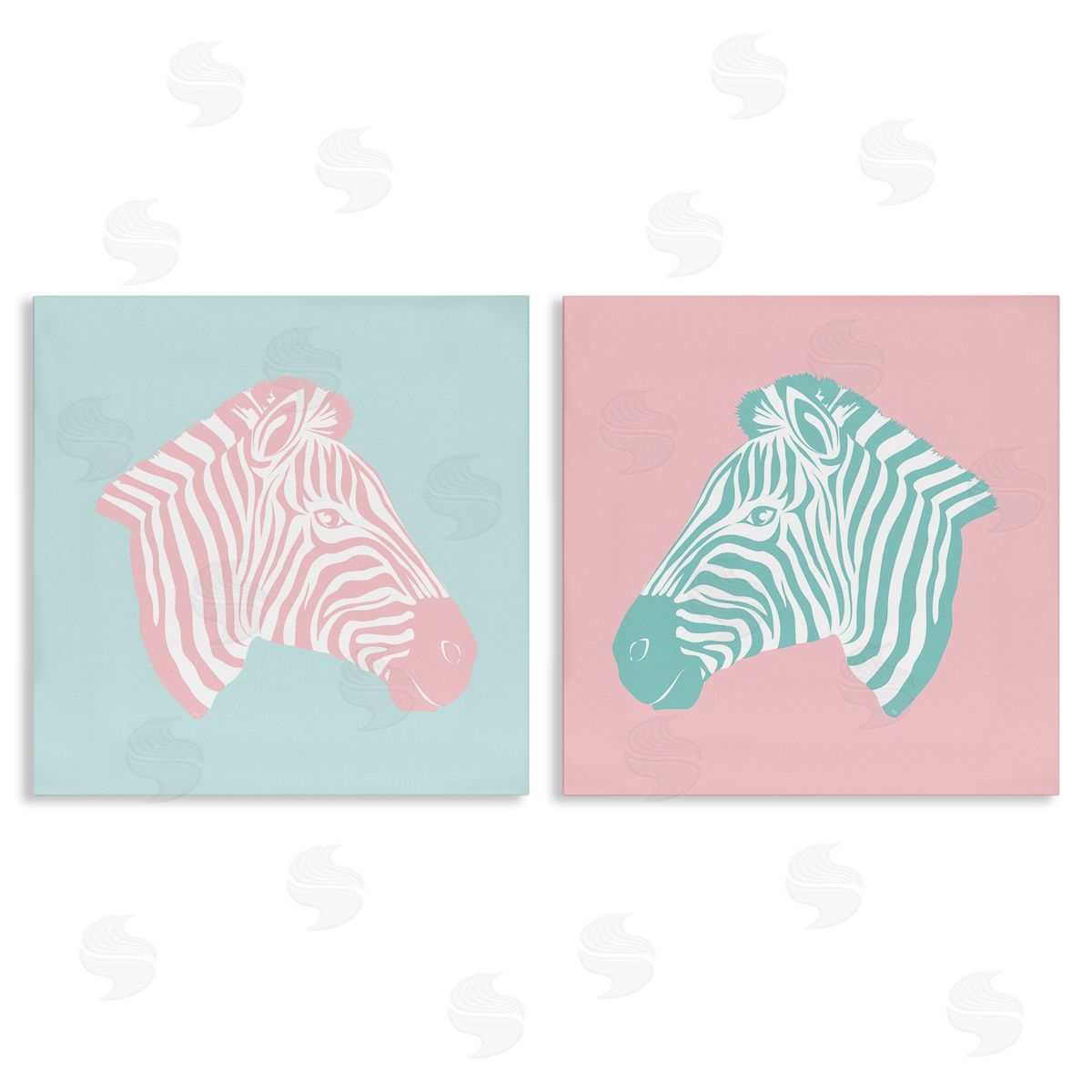 Sweet Pink and Teal Zebras Canvas Wall Art, Home Decor by Martina Pavlova