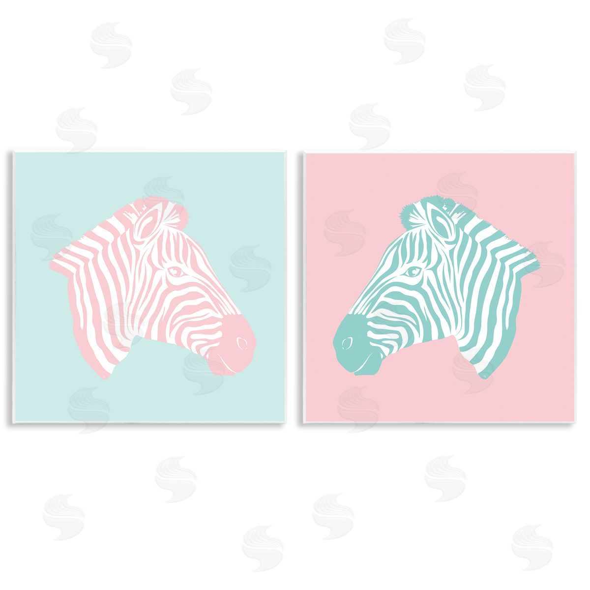 Sweet Pink and Teal Zebras Wood Plaque Wall Art, Home Decor by Martina Pavlova