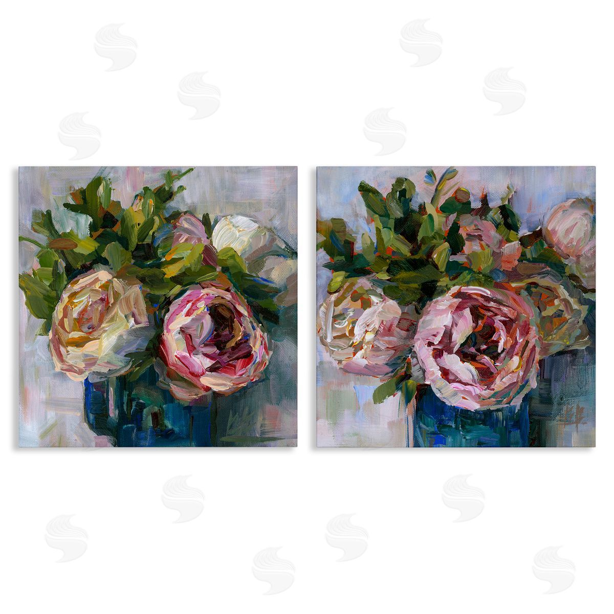 Impasto Cabbage Roses in Vases Canvas Wall Art, Home Decor by Borcherding