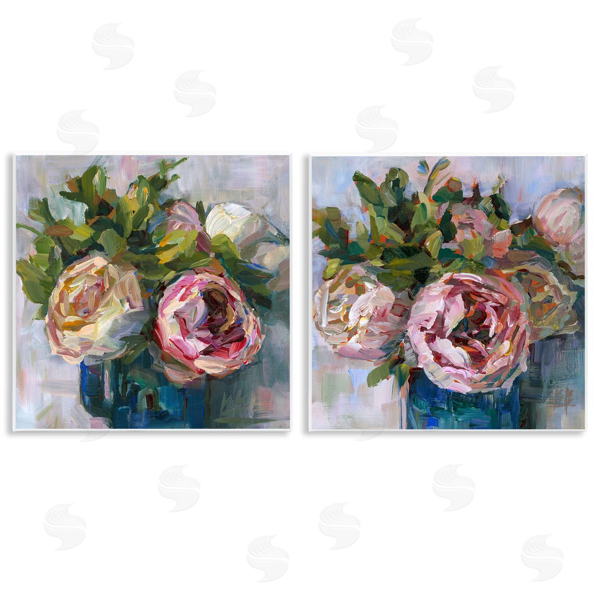 Impasto Cabbage Roses in Vases Wood Plaque Wall Art, Home Decor by Borcherding