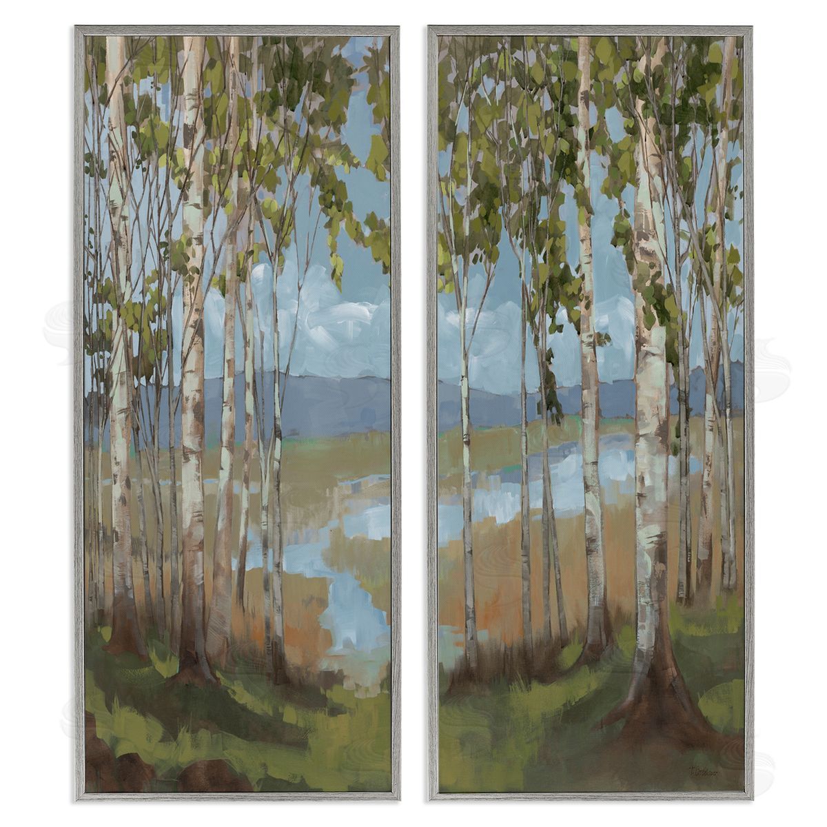 Trevor Copenhaver White Birch Copse of Trees  Gray Framed Giclee Wall Art Print